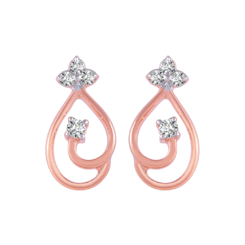 Custom Birthstone Earrings-18KT (750) Rose Gold And Diamond Stud Earrings For Women