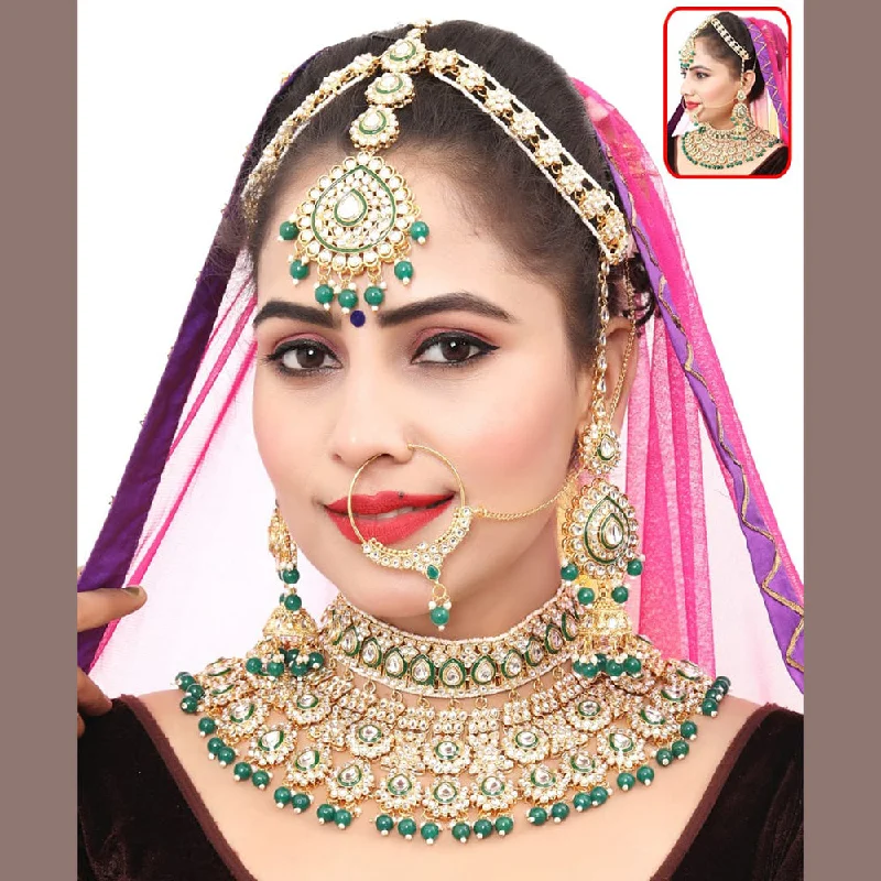 Rose Quartz Crystal Necklaces-The Fashion Jewels Gold Plated Kundan Semi Bridal Necklace Set