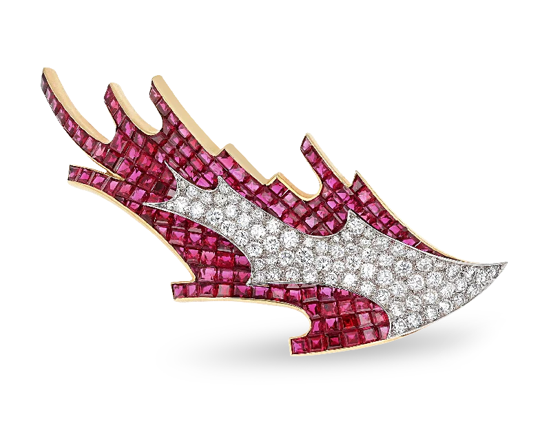 Vintage Brooch with Unique Design-Vintage Brooch with Unique Design-René Kern Ruby and Diamond Brooch