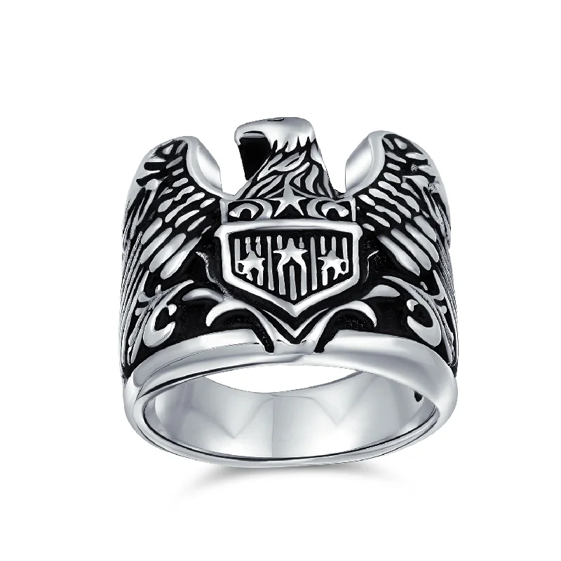 Trendy Gold Rings for Women-Mens Silver Ring Patriotic Bald Eagle Signet Liberty 1937 Coin Oxidized .925 Sterling