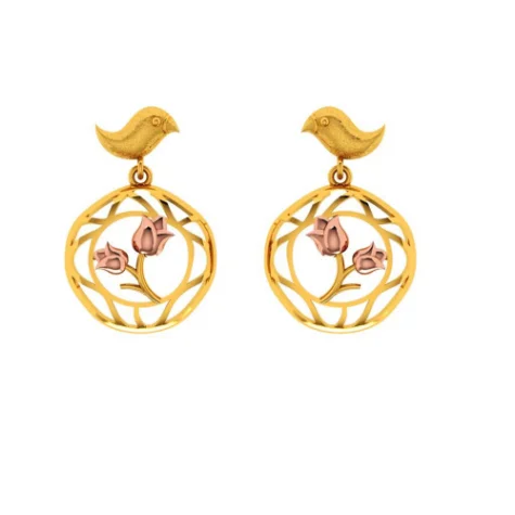 Sparkling Crystal Earrings-Beautiful 22k Gold Earrings With A Cute Bird And Floral Design