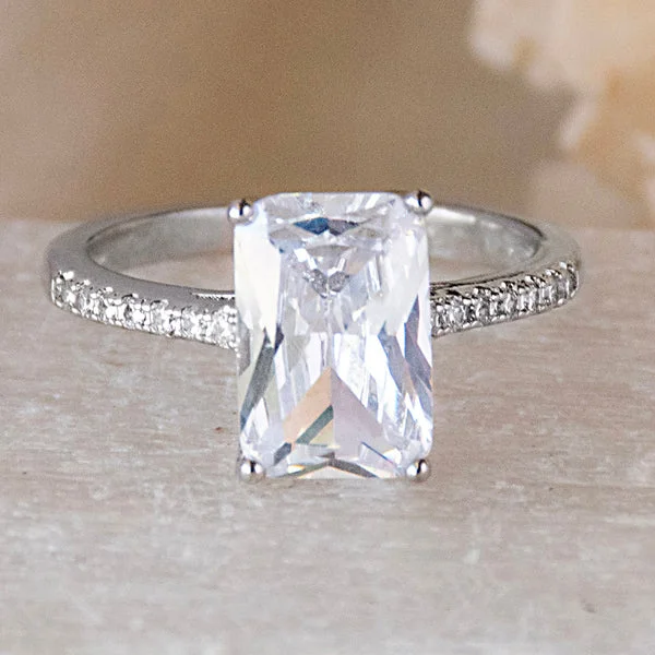 Custom Rings with Birthstones-Rectangular Diamond Ring