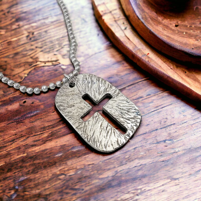 Retro Style Necklaces-Cross Tag Hammered Finish Antique Silver Necklace