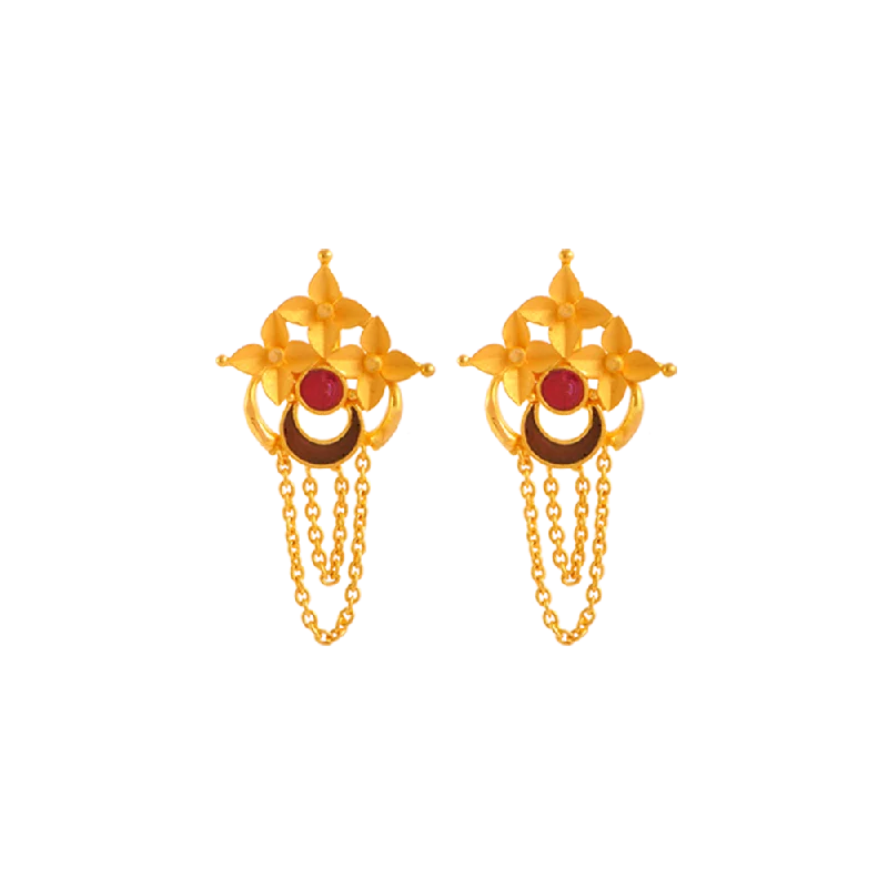 Cute Heart Earrings-22KT Yellow Gold Jhumki Earrings For Women