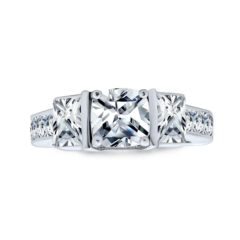 Unique Men's Wedding Bands-Art Deco 3CT CZ Three Stone Princess Cut Engagement Ring in Sterling Silver