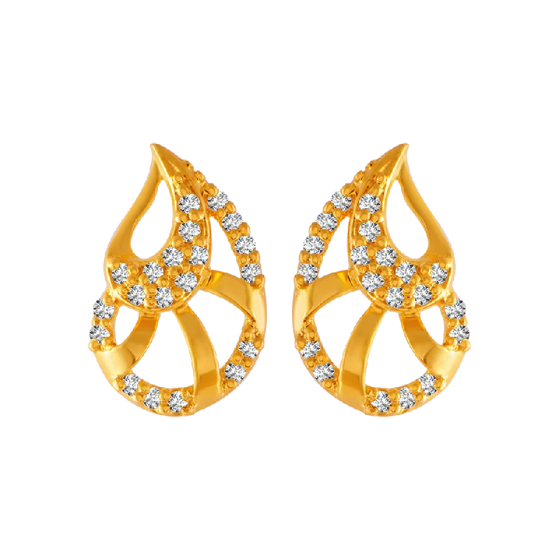 Classic Silver Earrings-22KT Yellow Gold And American Diamond Stud Earrings For Women