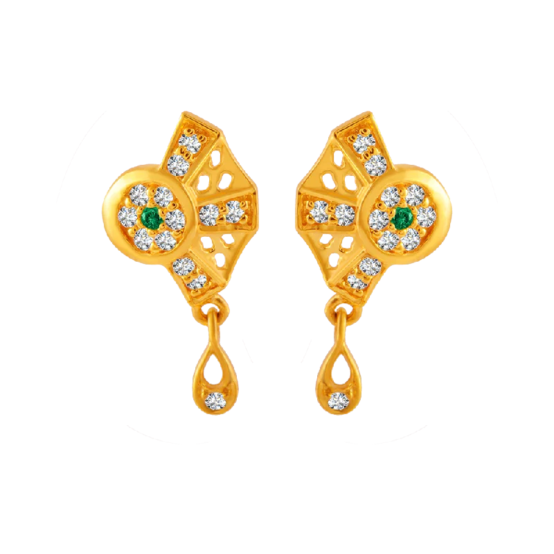 Precious Stone Earrings-22KT Yellow Gold And American Diamond Stud Earrings For Women