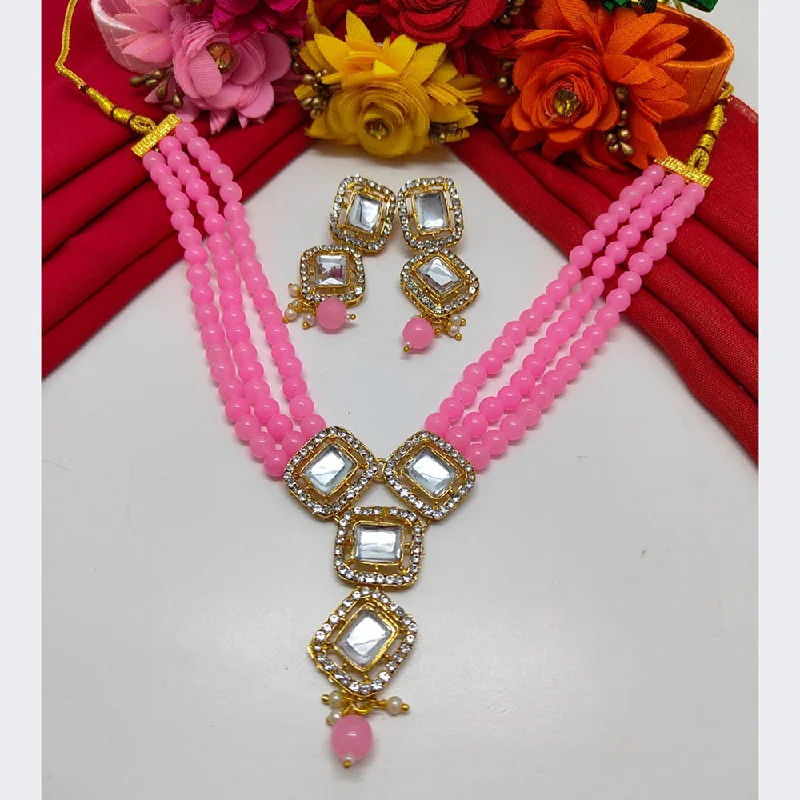 Elegant Gold Necklaces-Palak Art Gold Plated Kundan Stone Necklace Set