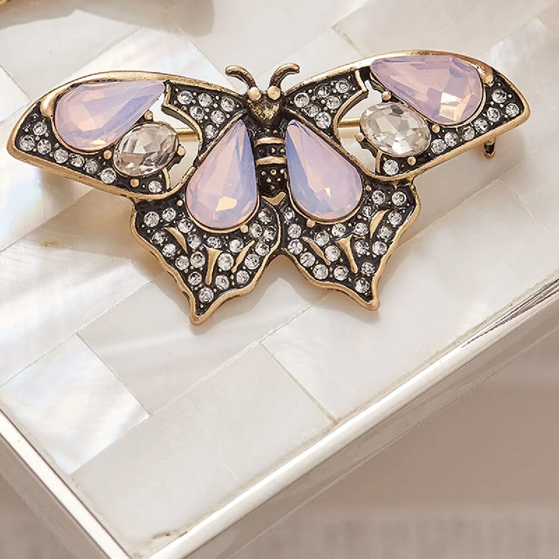 Luxury Crystal-Encrusted Brooch-Luxury Crystal-Encrusted Brooch-Vintage Butterfly Brooch: Pink Opal Vintage Brooch