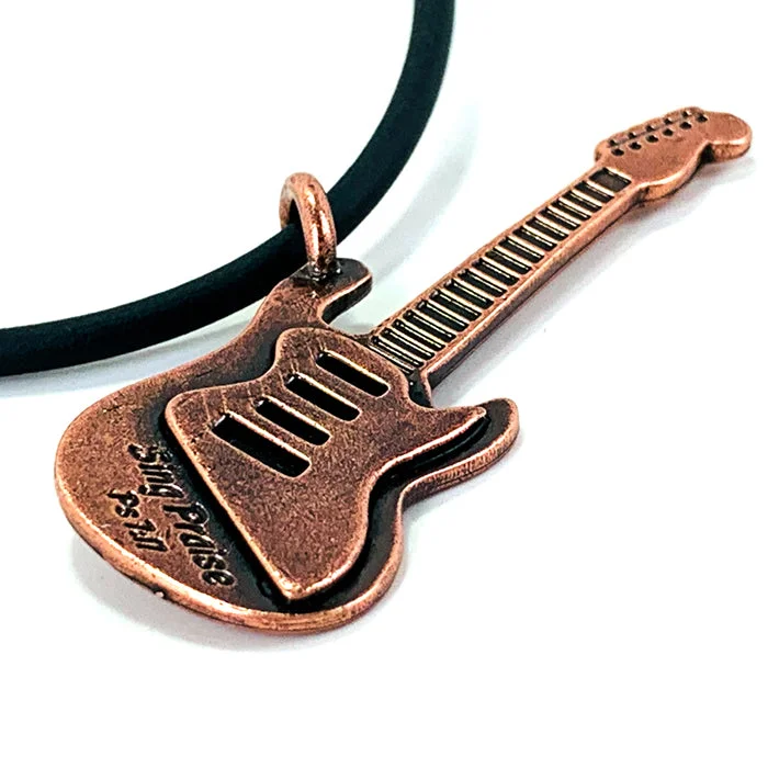 Antique Gold Necklaces-Electric Guitar Sing Praise Copper Necklace