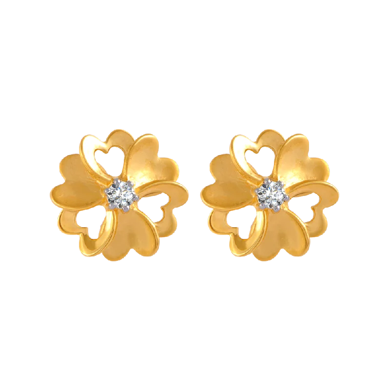 Crystal Drop Earrings-14KT (585) Yellow Gold And American Diamond Stud Earrings For Women