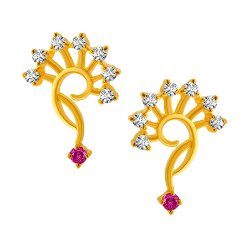 Designer Crystal Earrings-22KT Yellow Gold And American Diamond Stud Earrings For Women