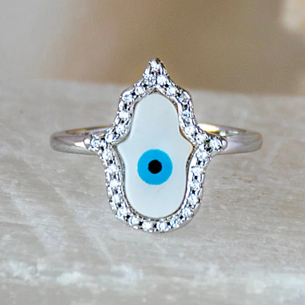 Customized Gold Rings-Hamsa Studded Evil Eye Ring