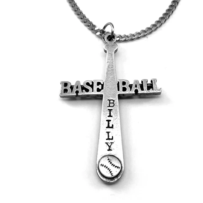 Cute Charm Necklaces-Baseball Customize Name Cross Bat Necklace Chain