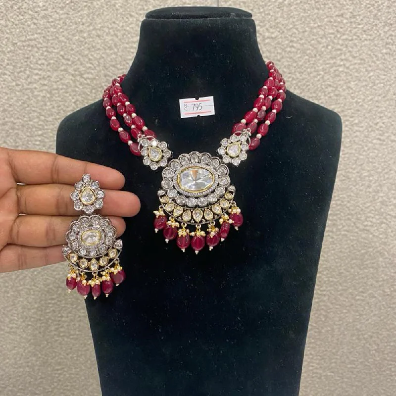 Retro Style Necklaces-Max Plus Jewels Silver Plated Kundan Stone Necklace Set