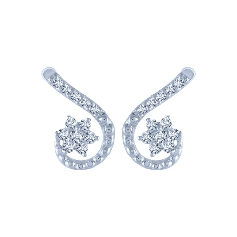 Elegant Long Earrings-18k (750) White Gold And Diamond Stud Earrings For Women