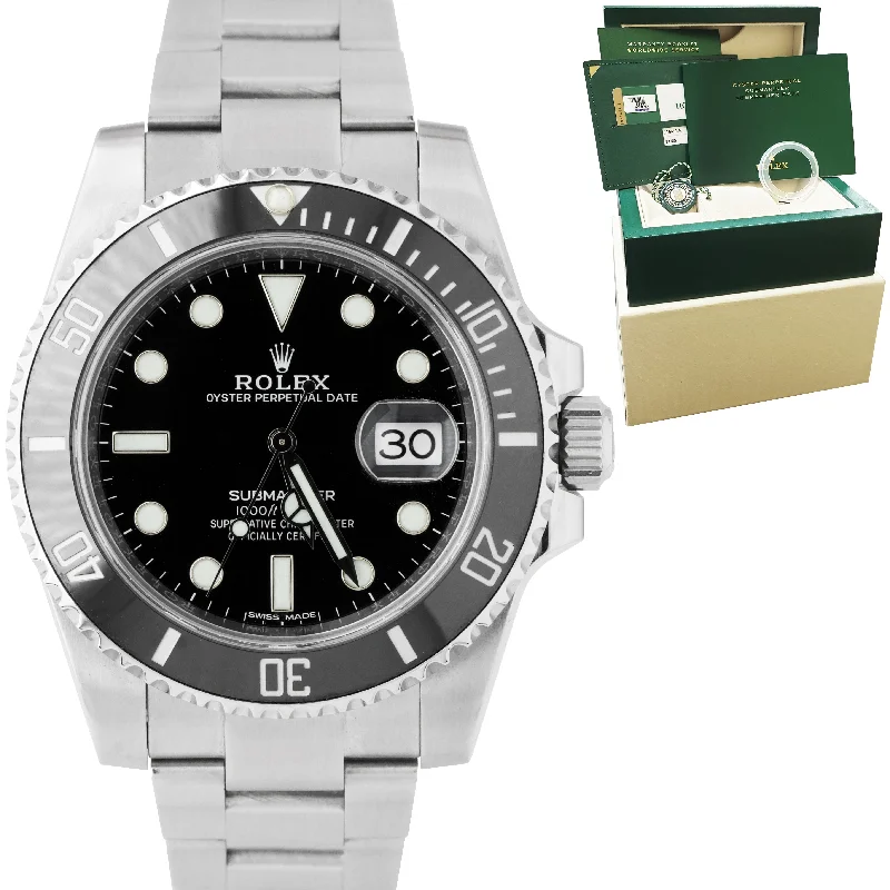 Waterproof Watches for Deep Sea Diving-MINT 2018 Rolex Submariner Date 40mm Stainless Black Ceramic Watch 116610 LN B+P