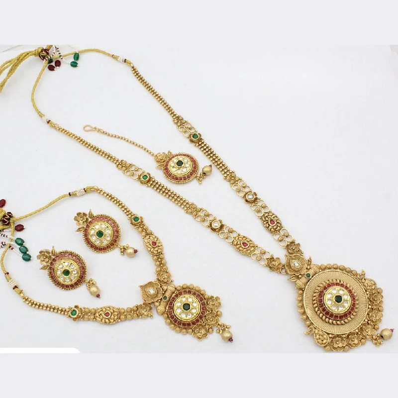 Wedding Necklaces for Brides-Manisha Jewellery Gold Plated Pota Stone Double Necklace Set