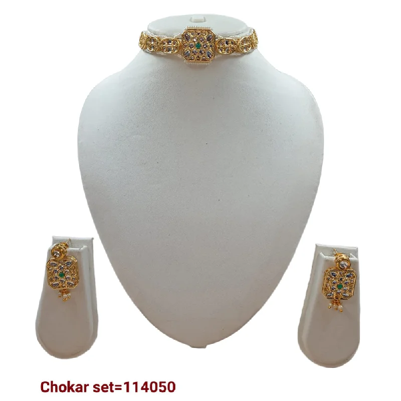 Heart Charm Necklaces-Padmawati Bangles Kundan Stone Gold Plated Necklace Set