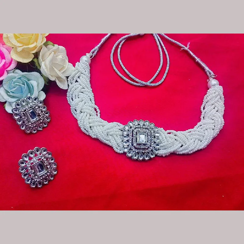 Rose Quartz Necklaces-Pooja Bangles Silver Plated Choker Necklace Set