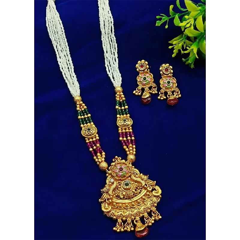 Stylish Pearl Necklaces-Gehana Mahal Gold Plated Pota Stone And Pearl Necklace Set