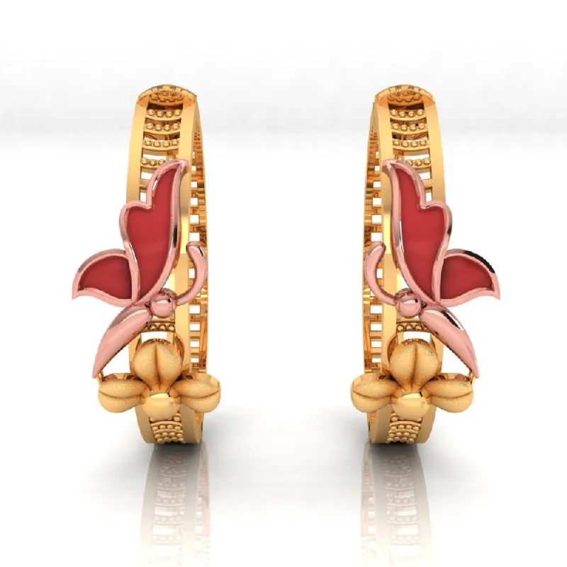 Silver Oval Earrings-Earrings Made Of 22k Gold Featuring A Yellow Gold-colored Butterfly Perched On A Floral Motif