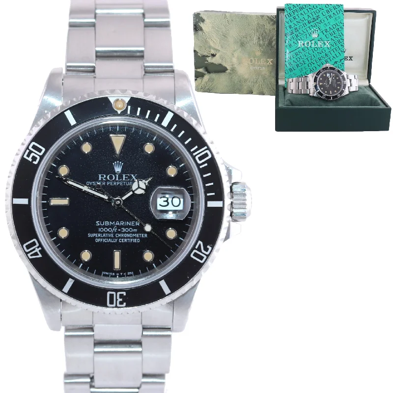 Designer Watches for Women-Rolex Submariner Date 168000 Steel Black 40mm Dive Watch Box