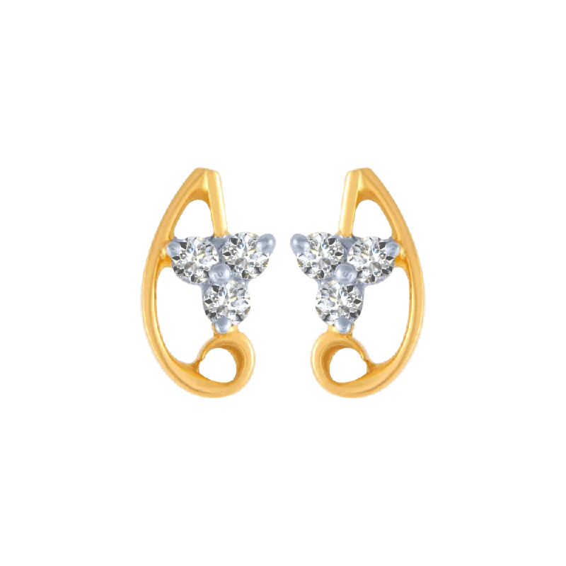 Lightweight Gold Earrings-18KT (750) Yellow Gold And Diamond Stud Earrings For Women