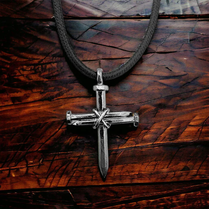 Elegant Blue Gemstone Necklaces-Nail Cross Necklace in Gunmetal Finish