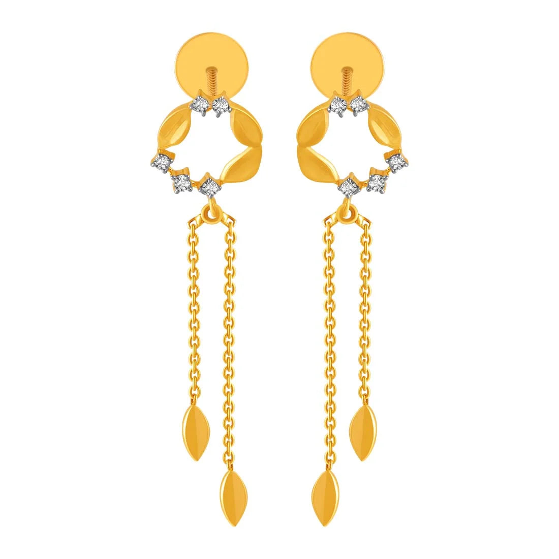 Minimalist Earrings for Everyday-14KT (585) Yellow Gold & Diamond Drop Earrings with Stone Detailing