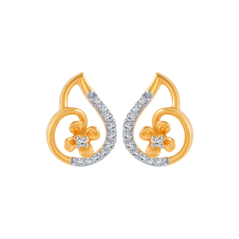 Boho Chic Earrings-18KT (750) Yellow Gold And Diamond Stud Earrings For Women