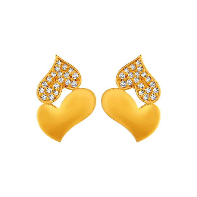 Crystal Stud Earrings-22KT Yellow Gold And American Diamond Stud Earrings For Women