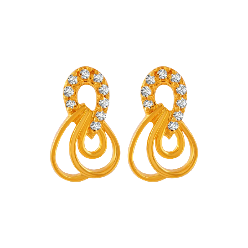 Large Hoop Earrings-22KT Yellow Gold And American Diamond Stud Earrings For Women