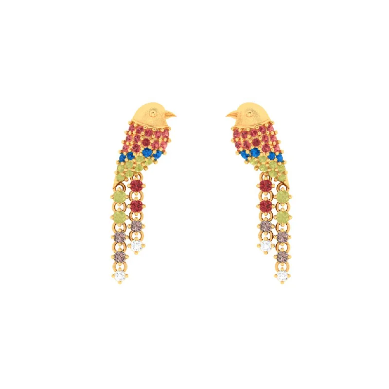 Classic Hoop Earrings-14k Unique Bird-shaped Gold Earrings Embedded With Multi-colour Stones