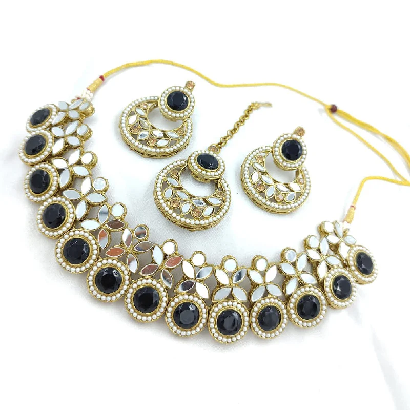 Simple Chain Necklaces-Pooja Bangles Gold Plated Austrian Stone And Mirror Necklace Set