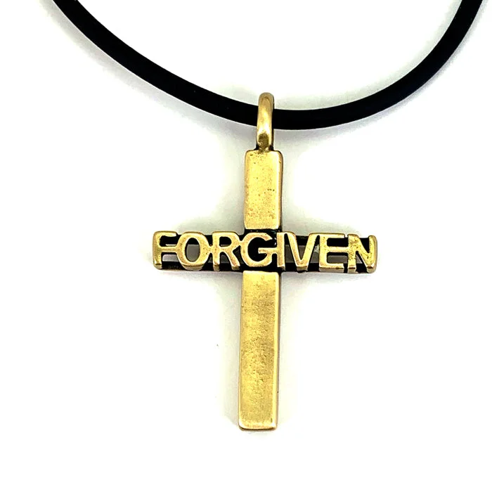 Designer Bead Necklaces-Forgiven Cross Brass Necklace