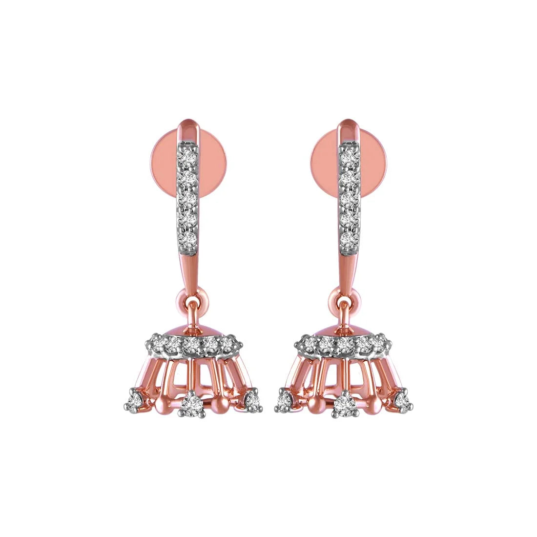 Long Dangle Earrings-14KT (585) Rose Gold & Diamond Drop Earrings with Beautiful stone