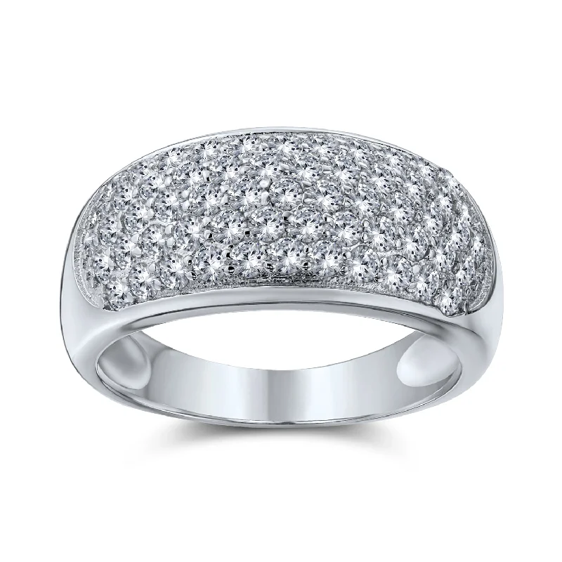 Handcrafted Wedding Rings-Micro Pave Cubic Zirconia Cocktail Statement Ring in Sterling Silver Wide Dome Design