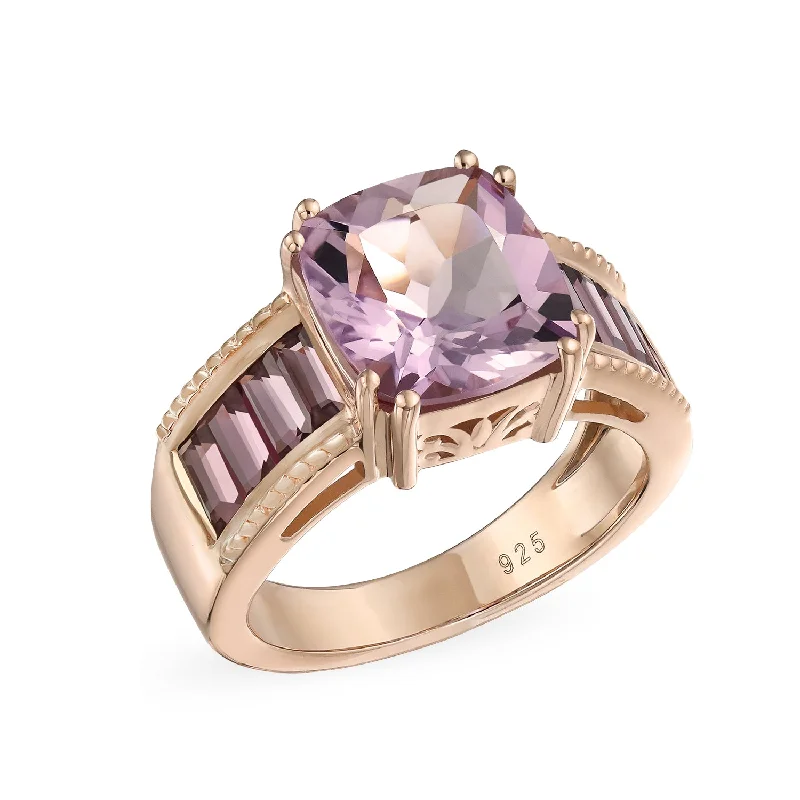 Engraved Wedding Rings-Art Deco 5.45CT Pink Amethyst Engagement Ring with Rhodolite Garnet, Rose Gold