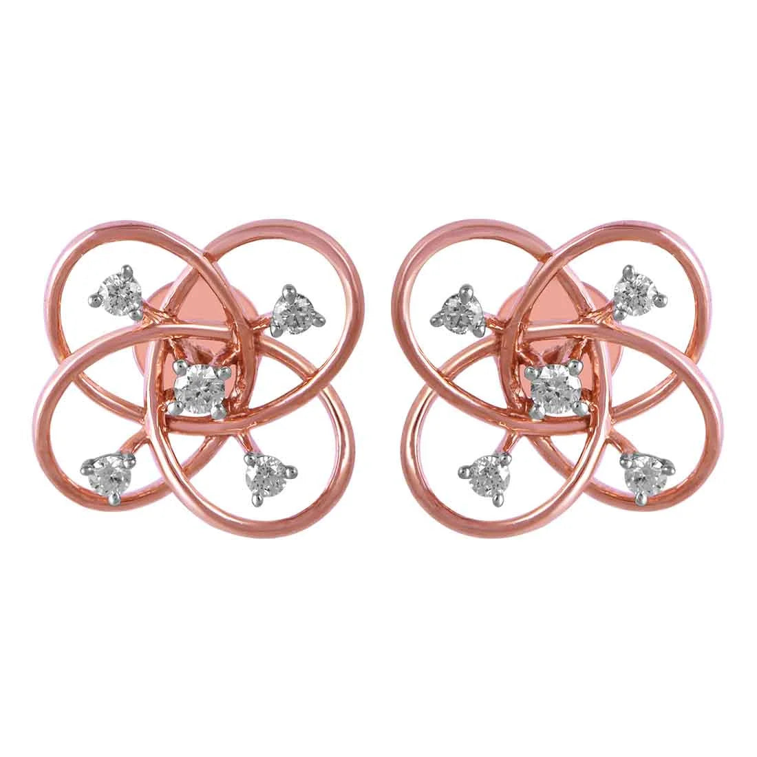 Beautiful Dangle Earrings-14KT (585) Rose Gold & Diamond Unique Intertwined Design Stud Earrings