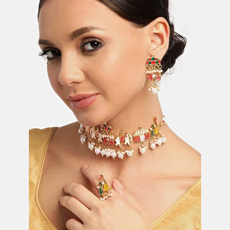 Heart-Shaped Crystal Necklaces-H K Fashion Gold Plated Meenakari Doli Barat Necklace Set