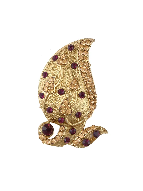 Colorful Enamel Brooch for Women-Colorful Enamel Brooch for Women-Golden Leaf Design Ethnic Diamond Brooch