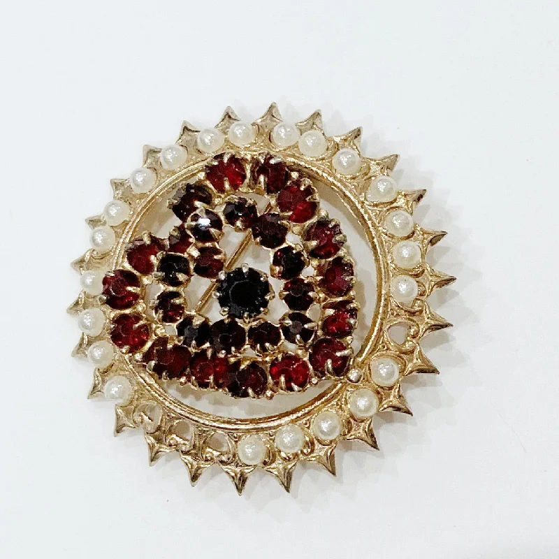 Luxury Crystal Brooch-Luxury Crystal Brooch-Estate Collection Brooch - Bohemian Pearl & Garnet