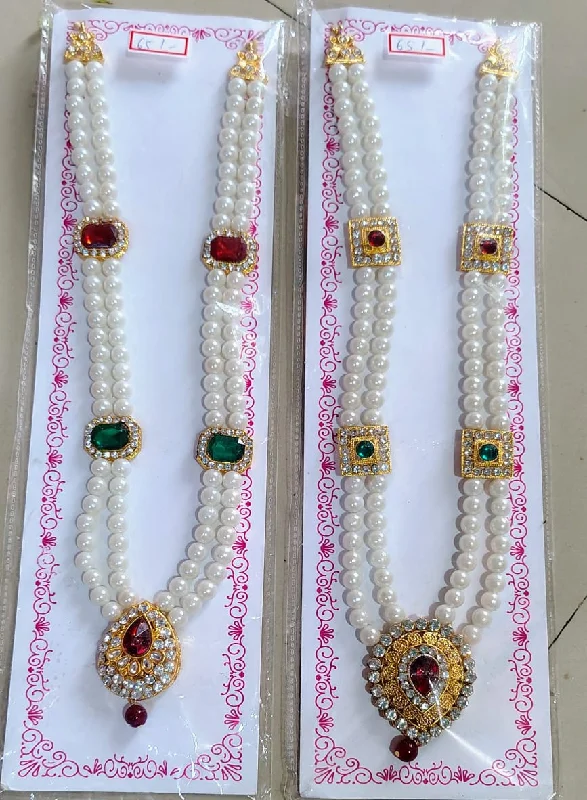 Elegant Sapphire Necklaces-Palak Art Gold Plated Pota Stone And Pearl Necklace Set (Assorted Design)