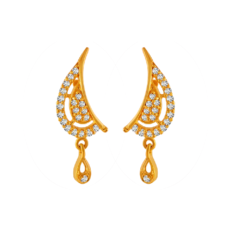 Retro Style Earrings-22KT Yellow Gold And American Diamond Stud Earrings For Women