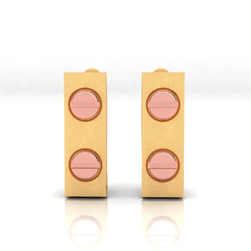 Sparkly Drop Earrings-22k Rectangular Gold Earrings Featuring Two Dots Of Yellow Gold Hue