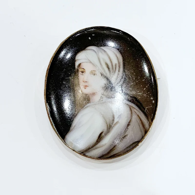 Luxury Brooch with Diamonds-Luxury Brooch with Diamonds-Estate Collection Brooch - Painted Woman