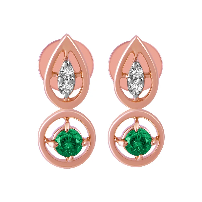 Artistic Drop Earrings-14KT (585) Yellow Gold & Diamond Earrings with Green Stone Detailing