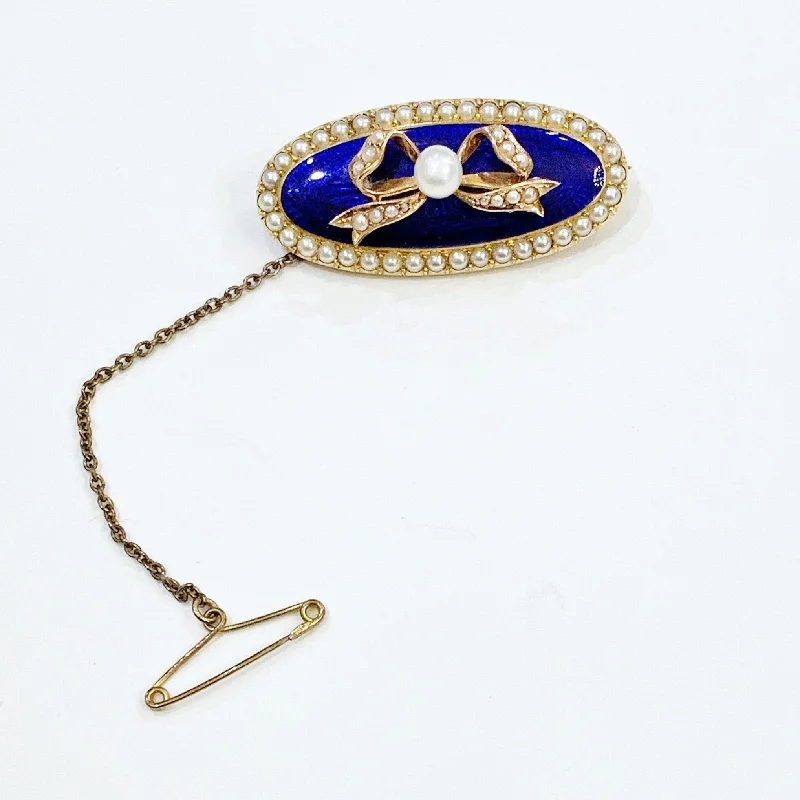 Fashionable Enamel Brooch-Fashionable Enamel Brooch-Estate Collection Brooch - Georgian Gold & Enamel Pearl