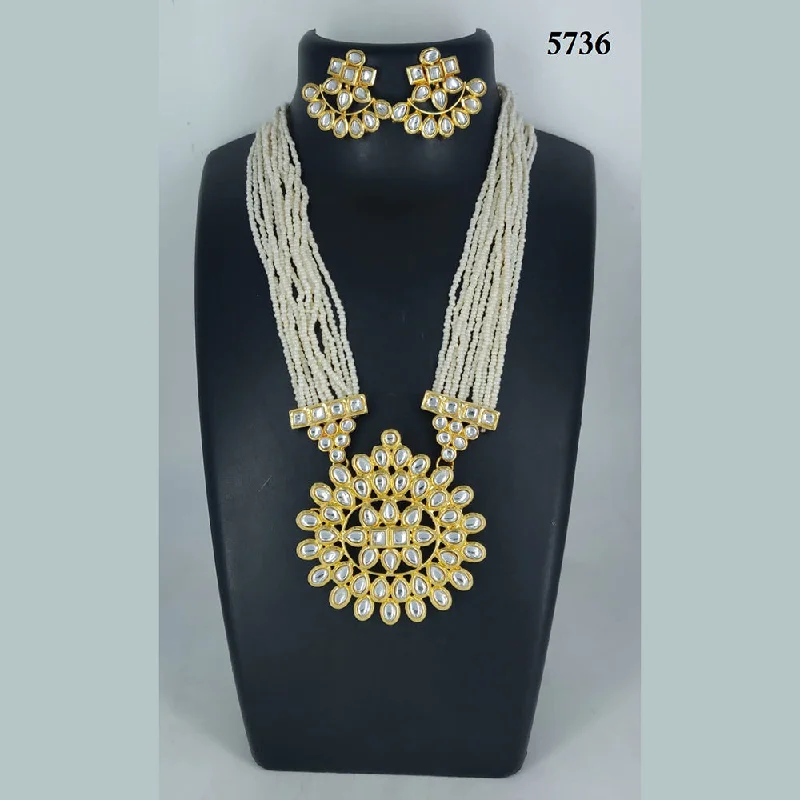 Vintage Style Necklaces-Corbeda Fashion Gold Plated Pearl And Kandan Necklace Set